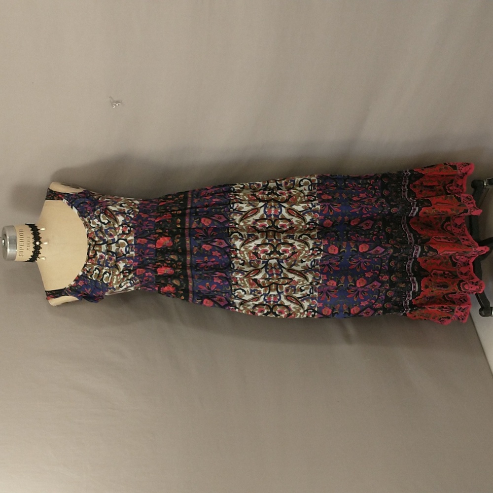 Vintage Purple Floral Maxi Dress with Pink & Black Accents